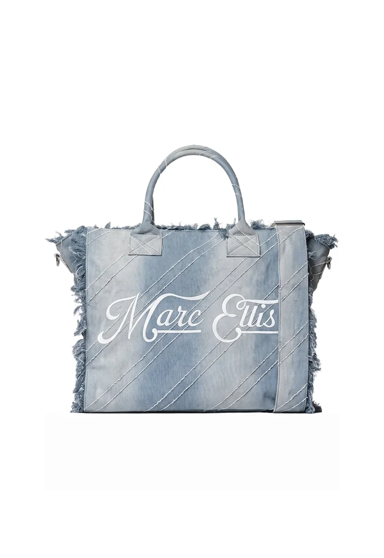 Geanta tote cu aspect de denim si detalii cu franjuri Fast, Albastru deschis melange
