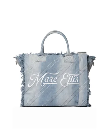 Geanta tote cu aspect de denim si detalii cu franjuri Fast, Albastru deschis melange