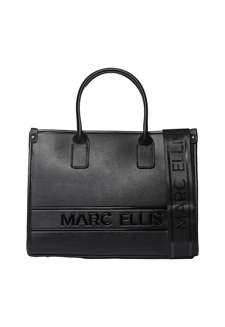 Geanta tote din piele ecologica cu logo, Negru