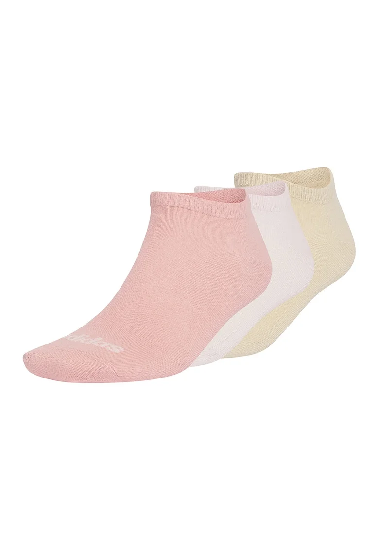 Set de 3 perechi de sosete pana la glezna cu imprimeu logo si model unisex, Roz deschis/Roz pal/Nude rose