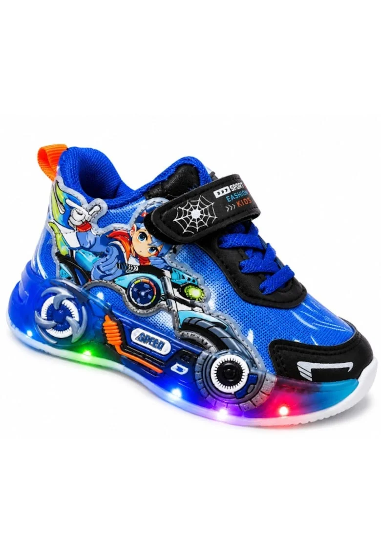 Pantofi sport cu lumini LED, Model Carting, Albastru, Marimea