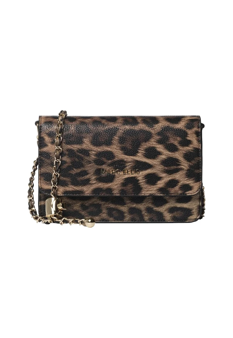 Geanta plic de piele ecologica cu animal print, Negru/Maro camel
