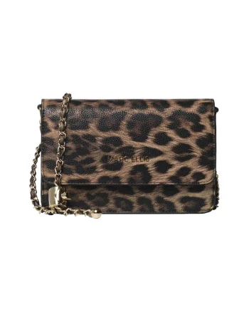 Geanta plic de piele ecologica cu animal print, Negru/Maro camel