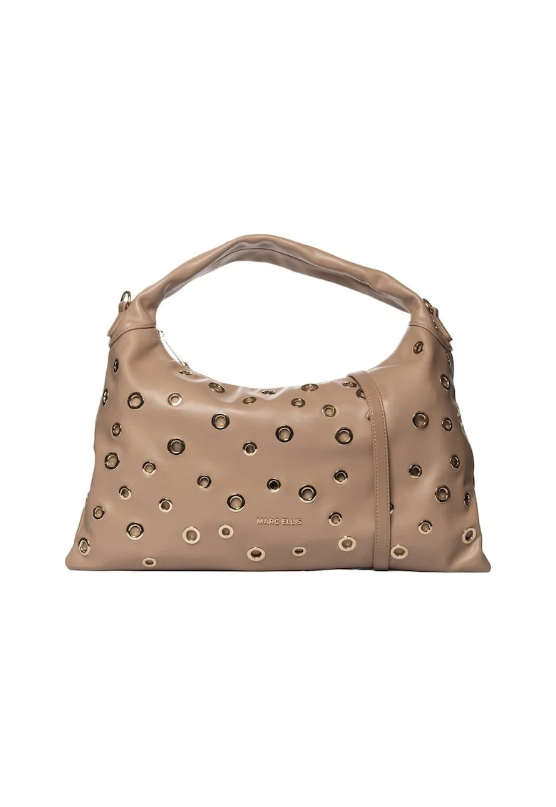Geanta de piele ecologica cu maner si decupaje metalice decorative, Maro camel