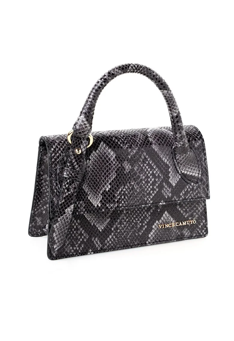 Geanta crossbody de piele ecologica cu animal print, Negru/Alb murdar
