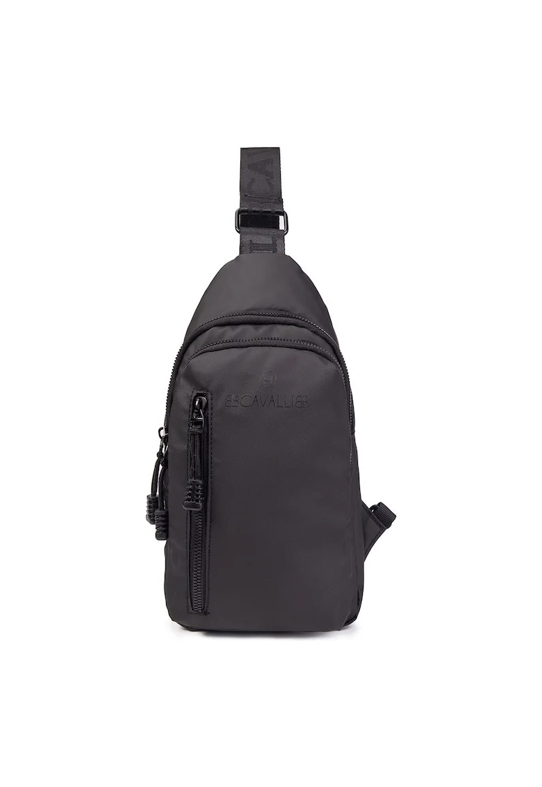 Geanta crossbody din piele ecologica cu buzunar cu fermoar, Negru