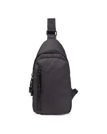 Geanta crossbody din piele ecologica cu buzunar cu fermoar, Negru
