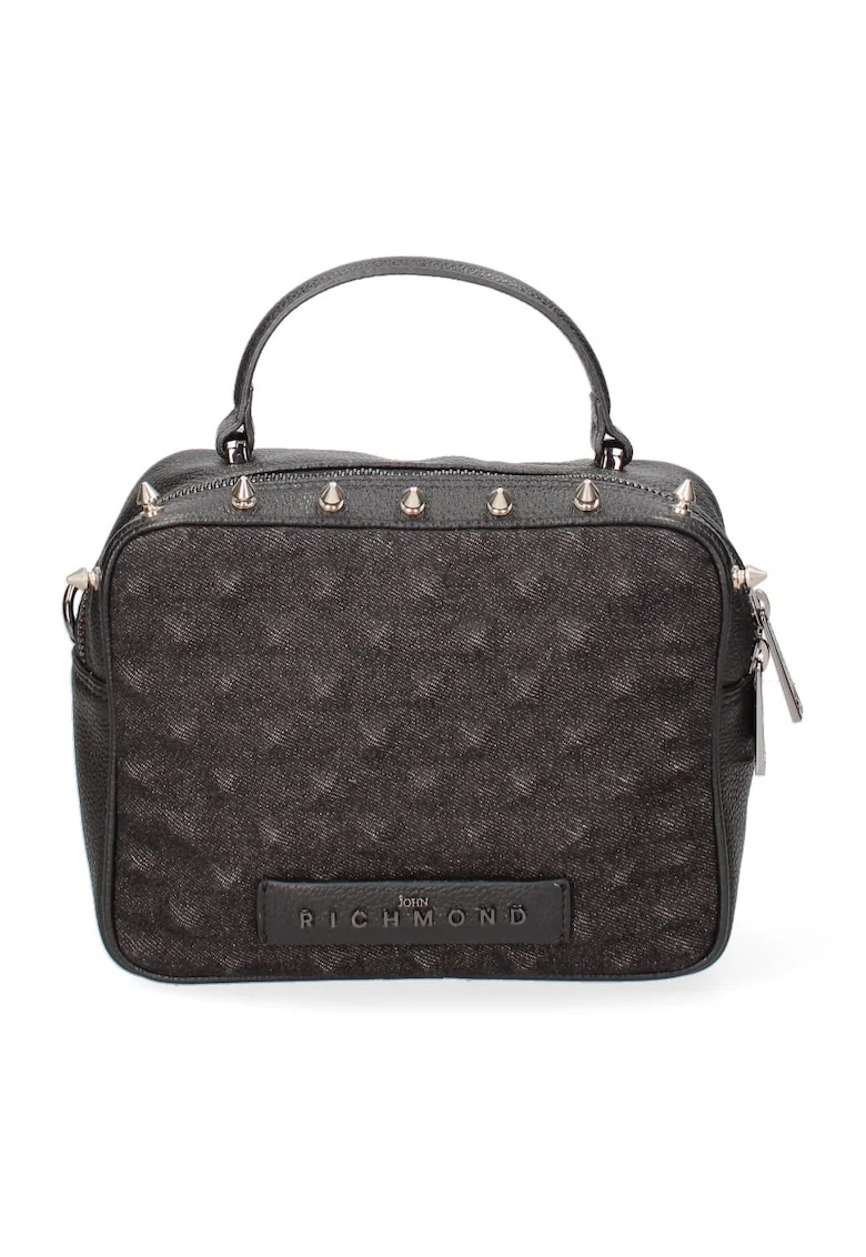 Geanta crossbody din piele cu aplicatii cu tinte, Negru
