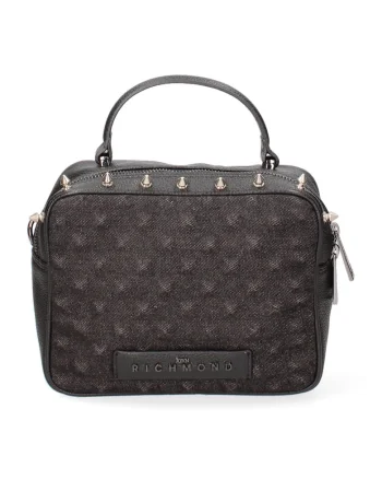Geanta crossbody din piele cu aplicatii cu tinte, Negru