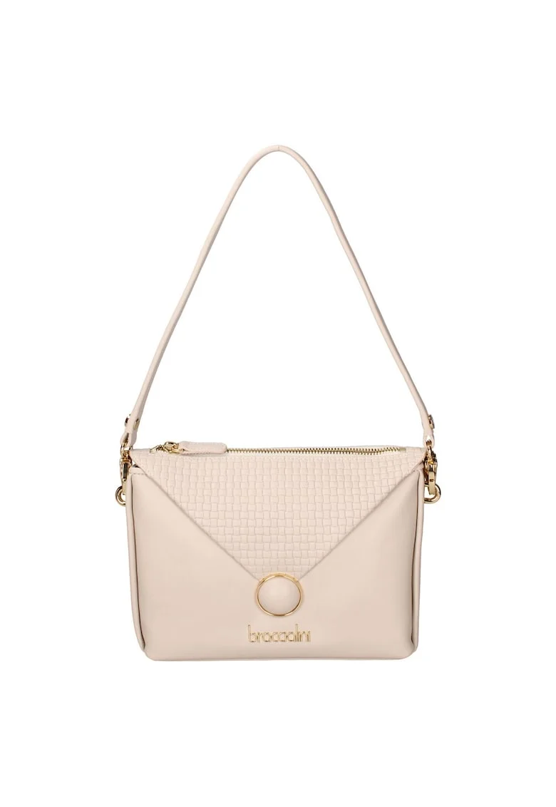 Geanta crossbody din piele cu bareta din lant 207979, Bej
