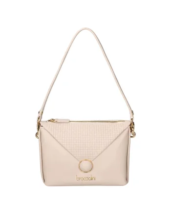 Geanta crossbody din piele cu bareta din lant 207979, Bej