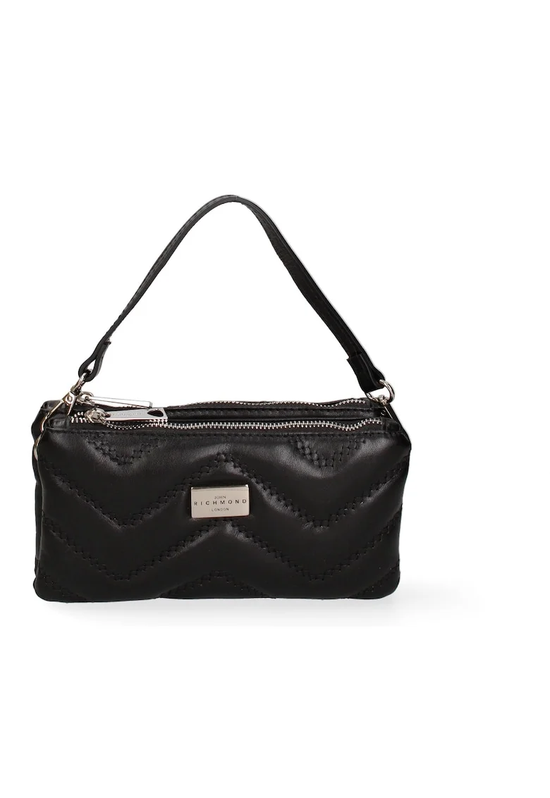 Geanta crossbody din piele cu logo, Negru/Argintiu