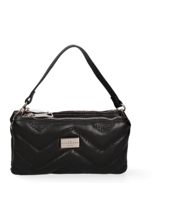 Geanta crossbody din piele cu logo, Negru/Argintiu