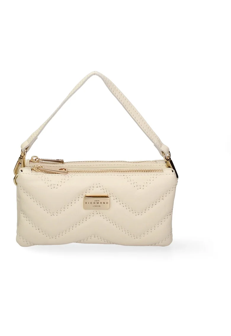 Geanta crossbody din piele cu logo, Auriu/Bej