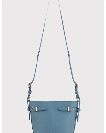 Geanta crossbody de piele ecologica, Albastru prafuit