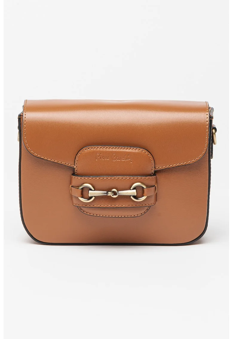 Geanta crossbody de piele cu logo, Negru/Caramel