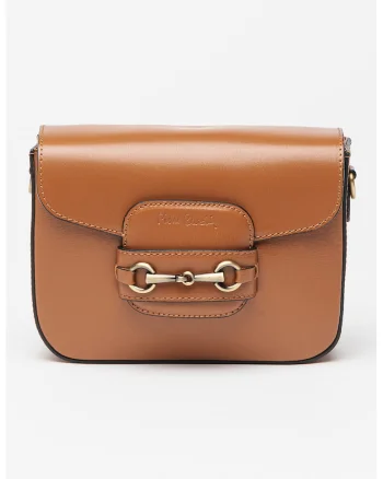 Geanta crossbody de piele cu logo, Negru/Caramel