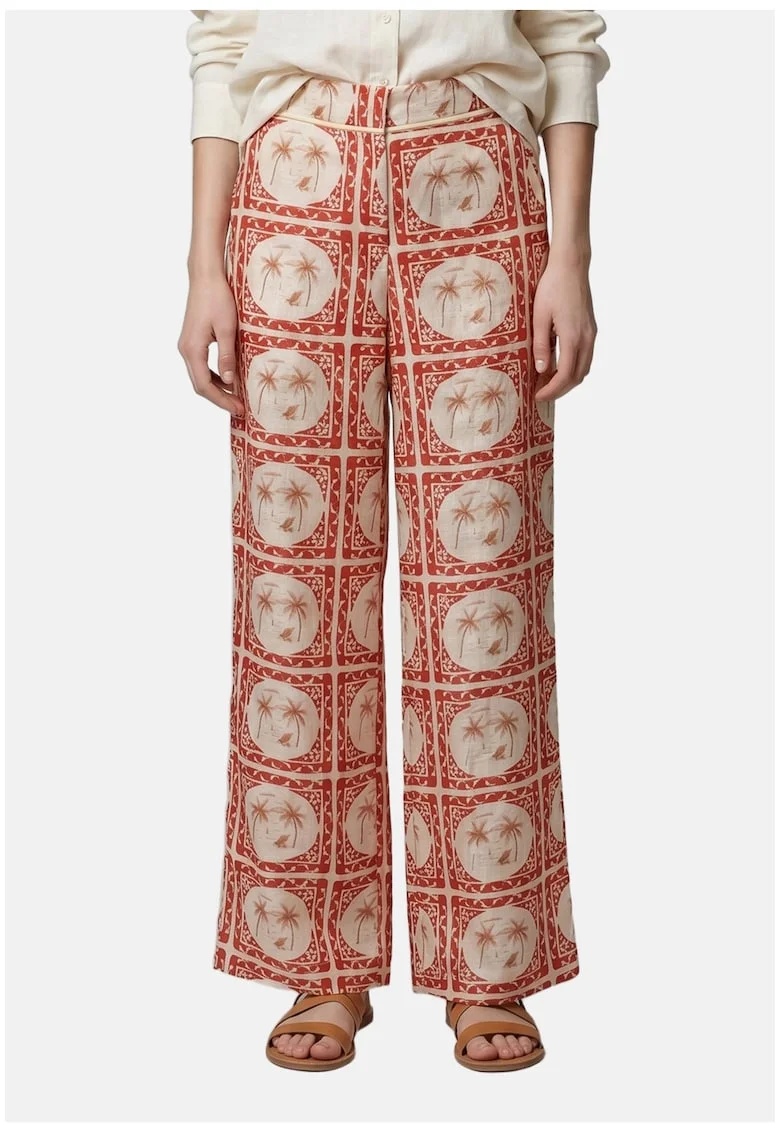 Pantaloni cu croiala dreapta si modele variate, Rosu/Crem