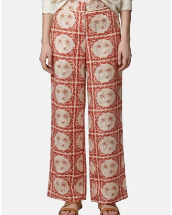 Pantaloni cu croiala dreapta si modele variate, Rosu/Crem