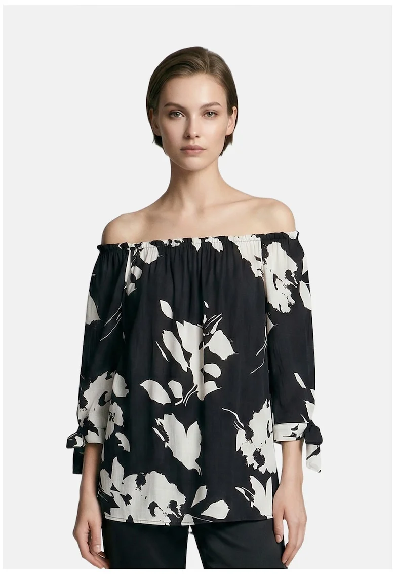 Bluza cu decolteu pe umeri si maneci trei sferturi, Negru