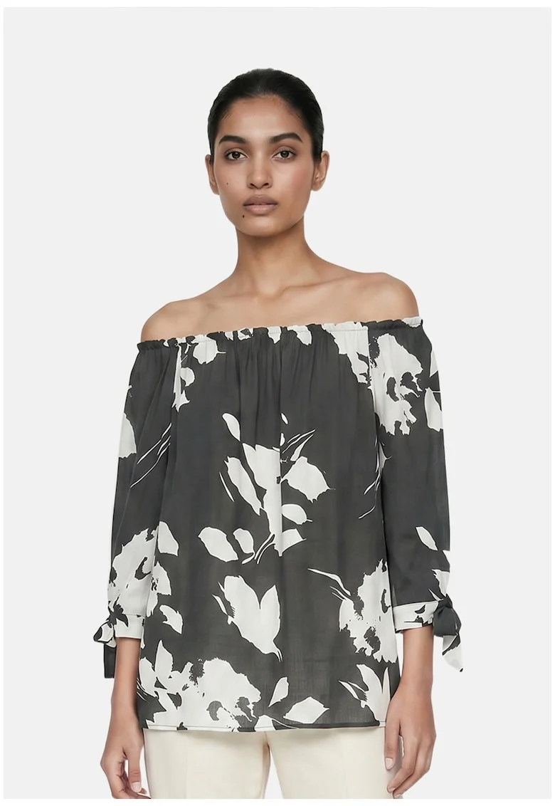 Bluza cu decolteu pe umeri si maneci trei sferturi, Verde inchis