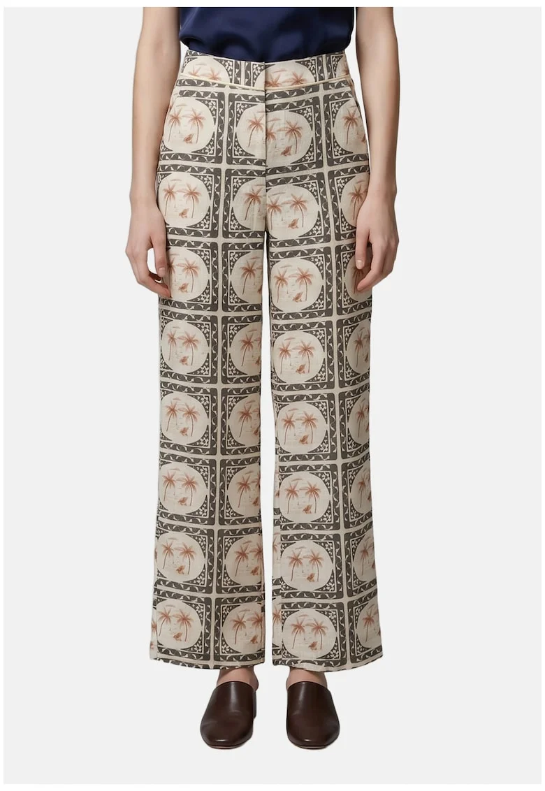 Pantaloni cu croiala dreapta si modele variate, Verde masliniu/Crem