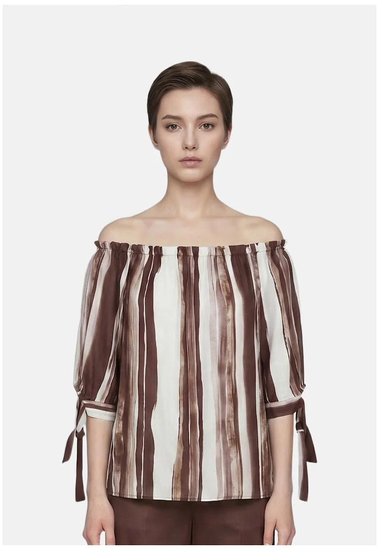 Bluza lejera cu model in dungi, Alb/Maro