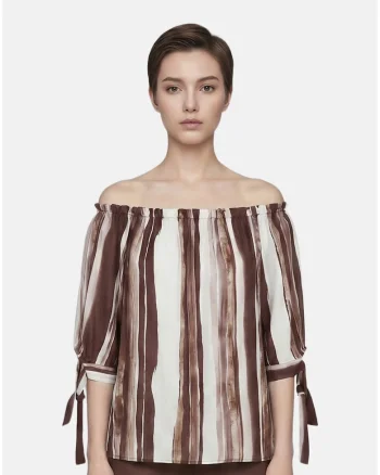 Bluza lejera cu model in dungi, Alb/Maro