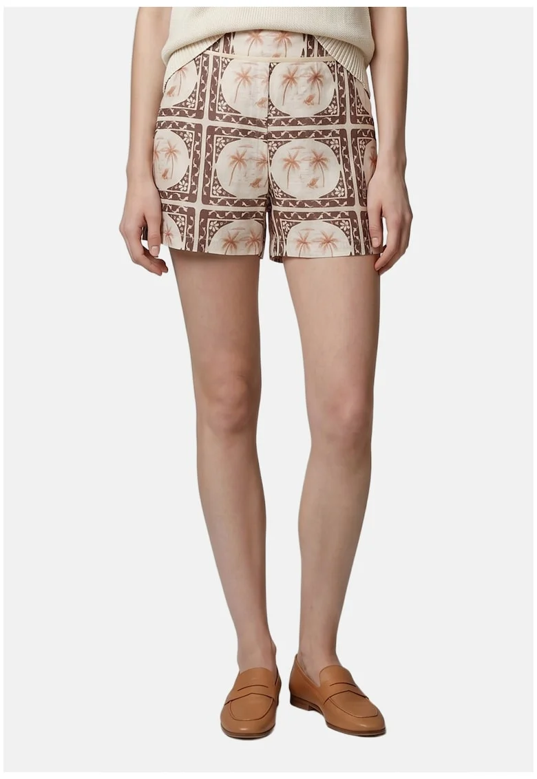 Pantaloni scurti cu model si talie elastica, Maro/Crem