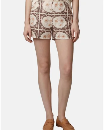Pantaloni scurti cu model si talie elastica, Maro/Crem