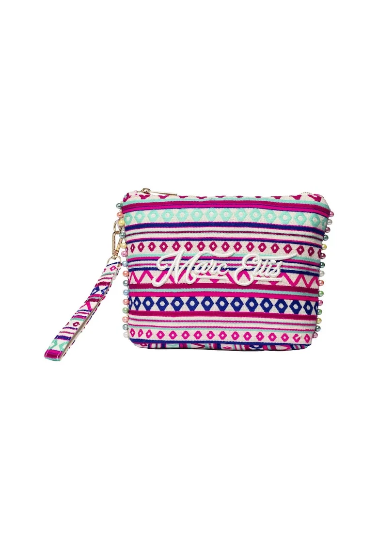 Geanta-etui din material textil cu logo brodat, Roz inchis