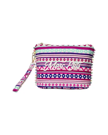 Geanta-etui din material textil cu logo brodat, Roz inchis