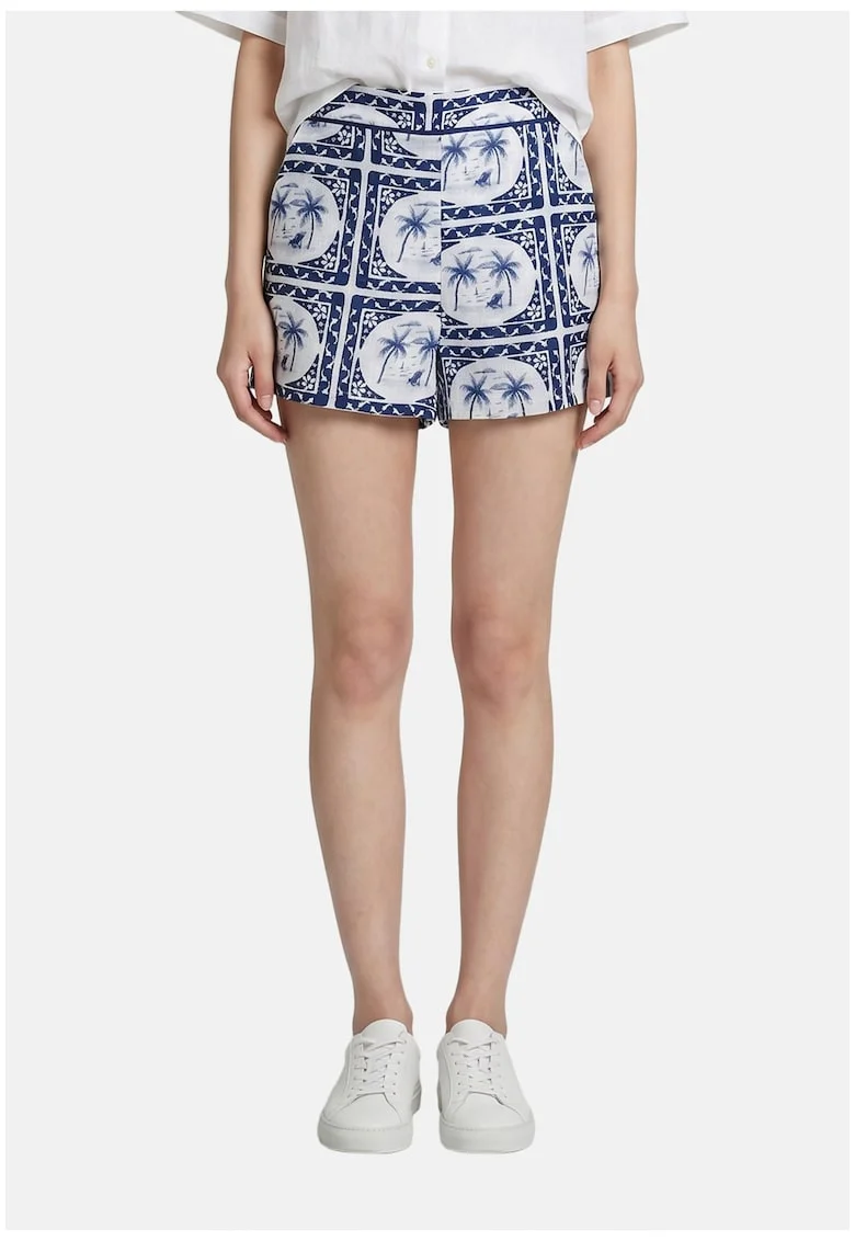 Pantaloni scurti cu model si talie elastica, Ecru/Albastru