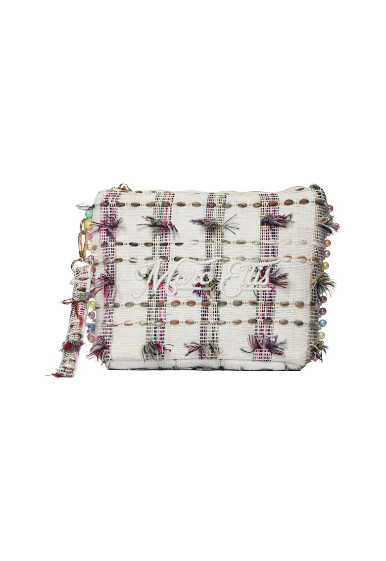 Geanta-etui din material textil cu logo brodat, Alb