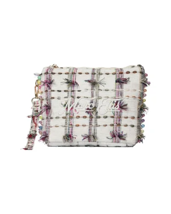 Geanta-etui din material textil cu logo brodat, Alb