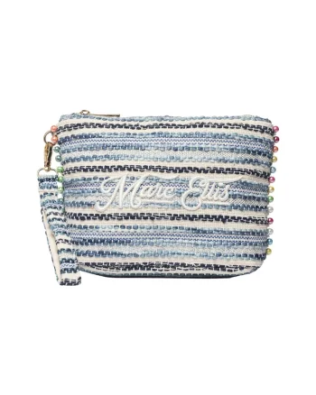 Geanta-etui din material textil cu logo brodat, Albastru deschis