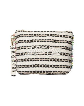 Geanta-etui din material textil cu logo brodat, Negru/Bej deschis