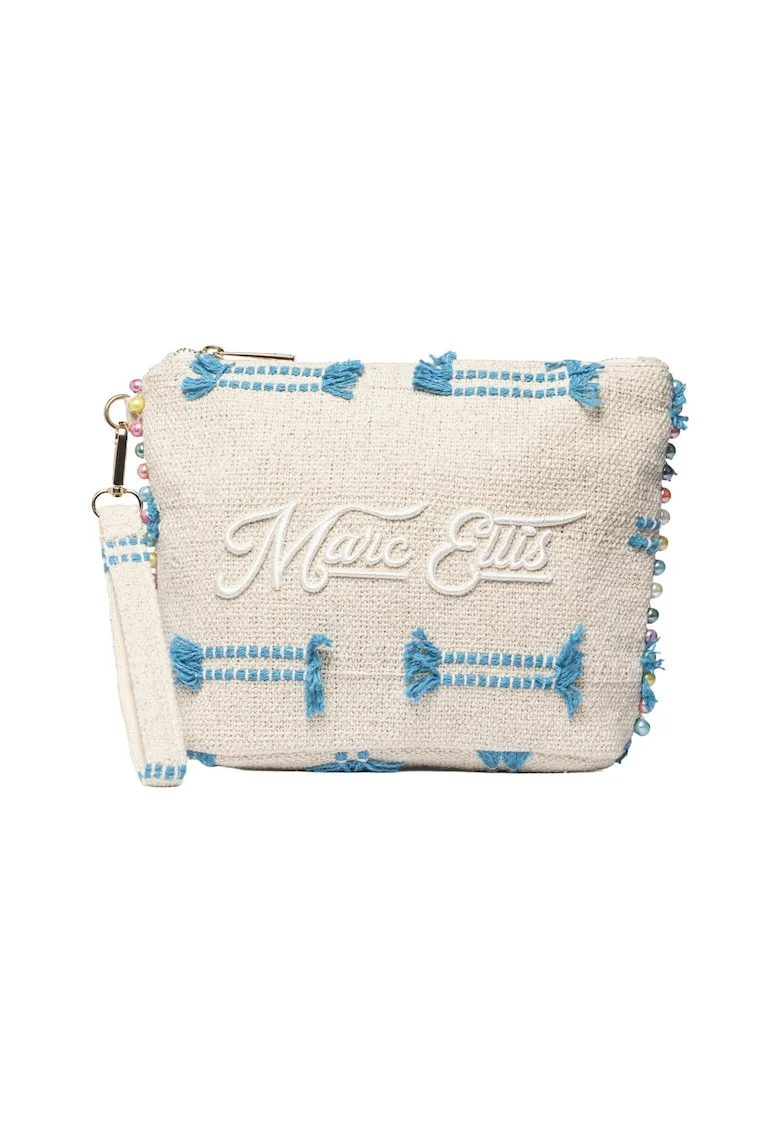 Geanta-etui din material textil cu logo brodat, Albastru/Bej deschis