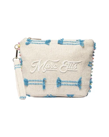 Geanta-etui din material textil cu logo brodat, Albastru/Bej deschis