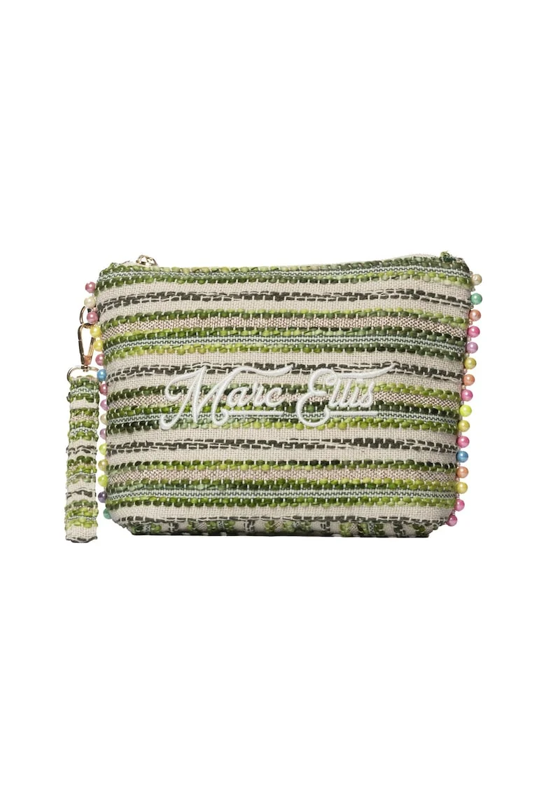Geanta-etui din material textil cu logo brodat, Verde/Bej
