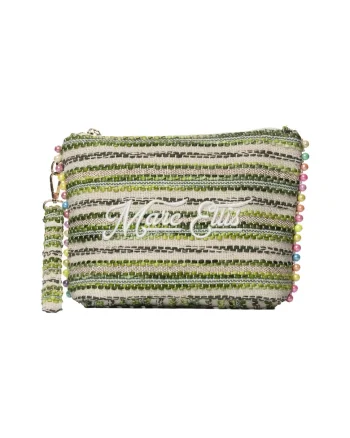 Geanta-etui din material textil cu logo brodat, Verde/Bej