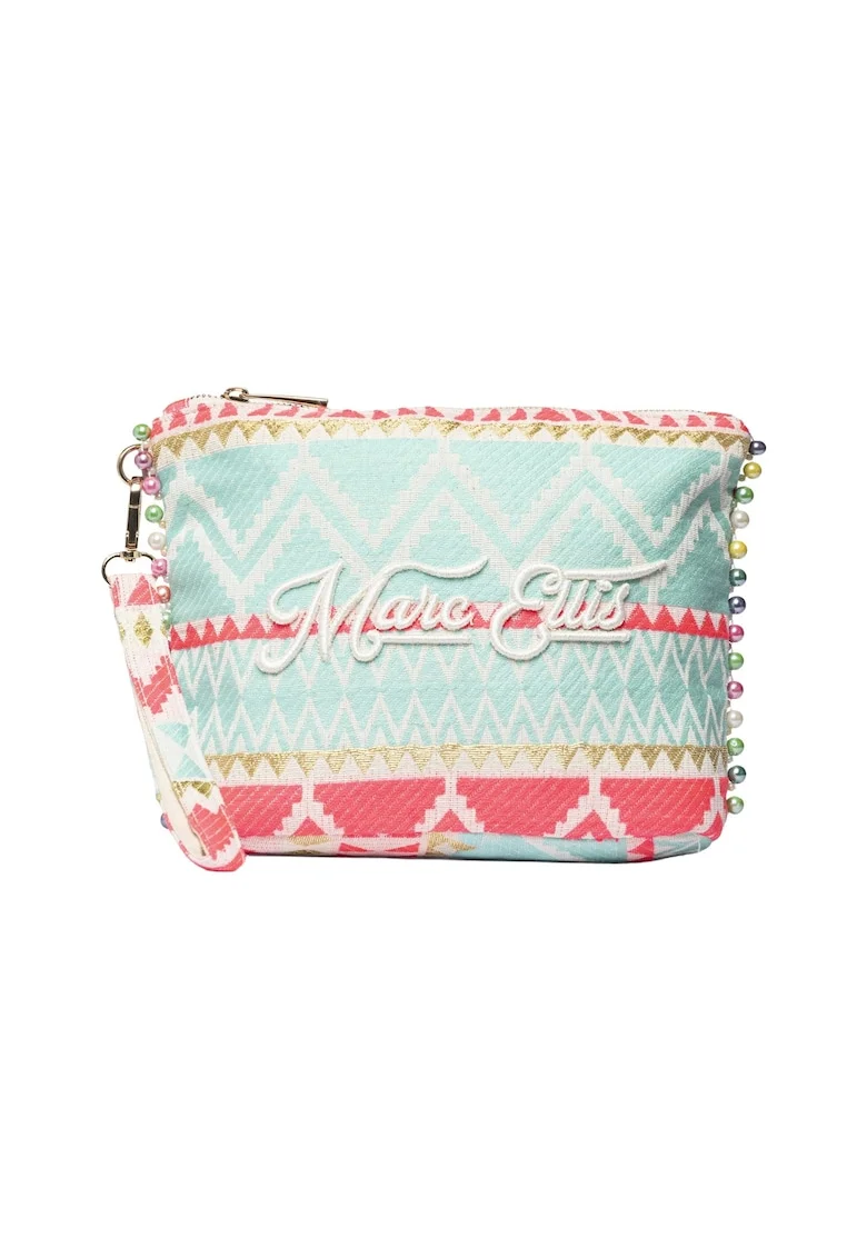 Geanta-etui din material textil cu logo brodat, Coral/Albastru glaciar