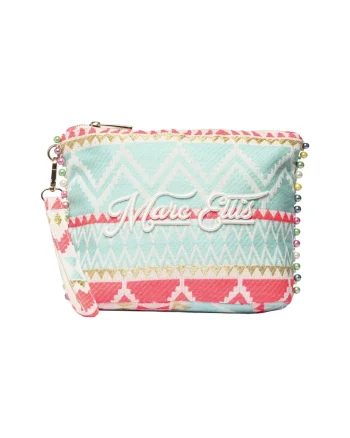 Geanta-etui din material textil cu logo brodat, Coral/Albastru glaciar