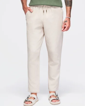 Pantaloni barbati cu croi regulat, talie elastica si ajustabila, din bumbac OM-PACP-0310, Alb murdar,
