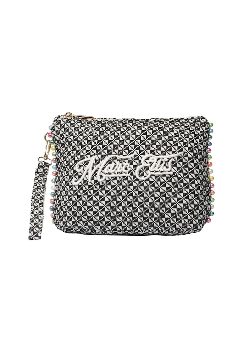 Geanta-etui din material textil cu logo brodat, Alb/Negru