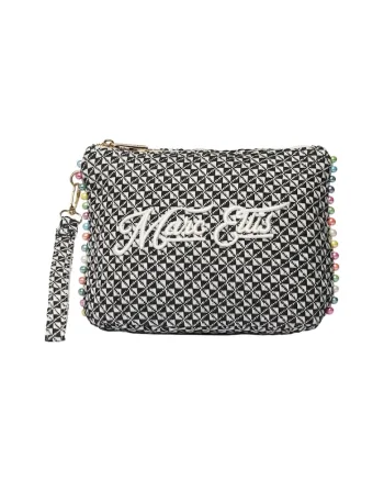 Geanta-etui din material textil cu logo brodat, Alb/Negru