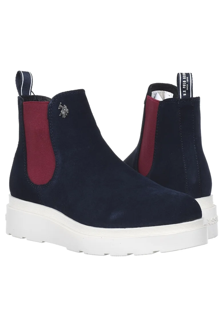 Ghete din piele intoarsa cu detalii din textil Penny