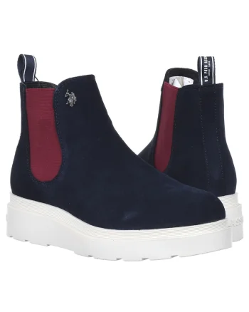 Ghete din piele intoarsa cu detalii din textil Penny