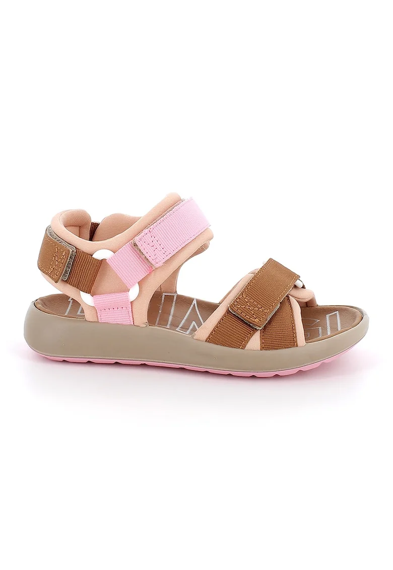 Sandale cu inchidere velcro, Maro scortisoara/Roz pastel/Piersica