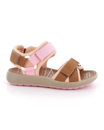 Sandale cu inchidere velcro, Maro scortisoara/Roz pastel/Piersica